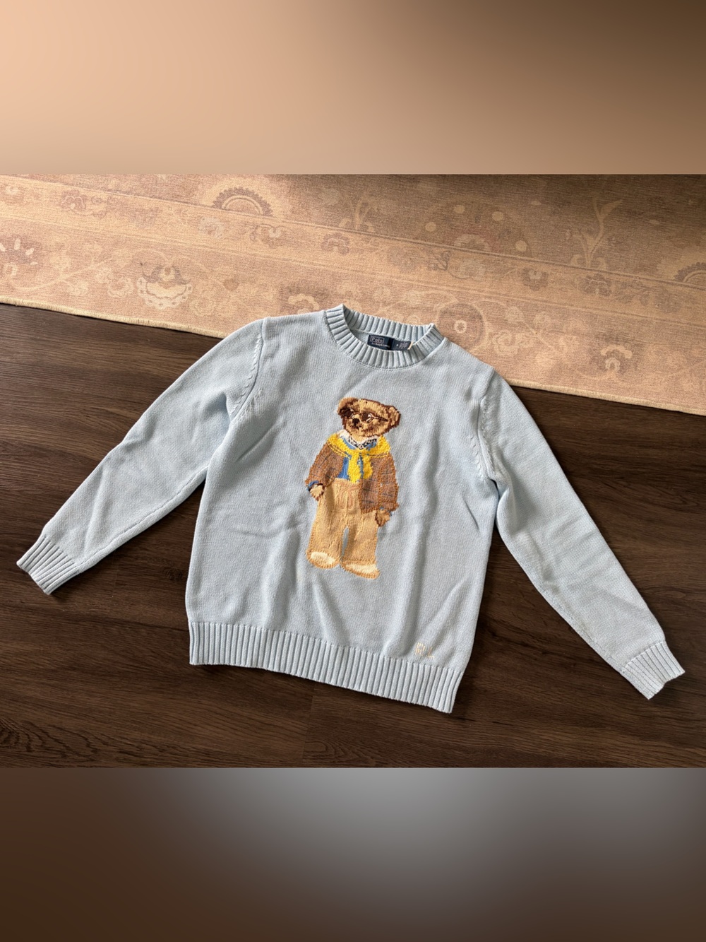Polo by Ralph Lauren Light Blue Crewneck Sweater with Bear Motif
